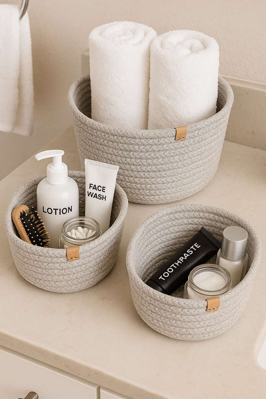 Panier en osier 3 pièces avec pierres