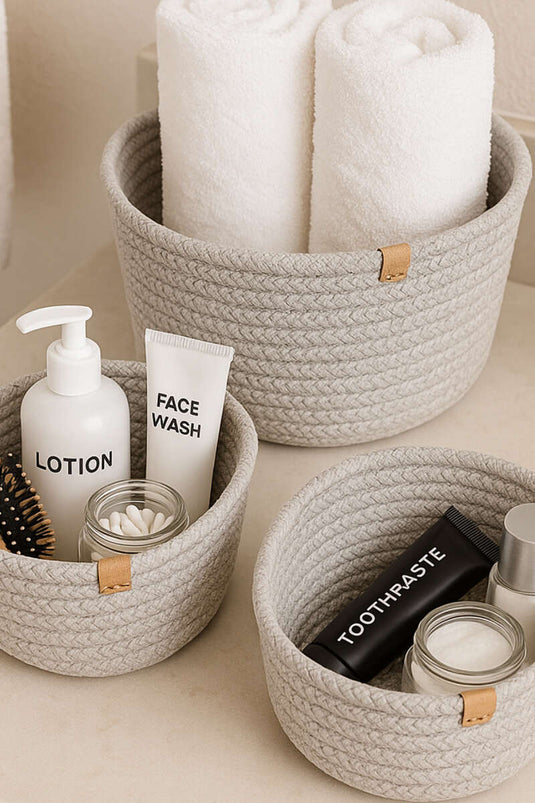 Panier en osier 3 pièces avec pierres