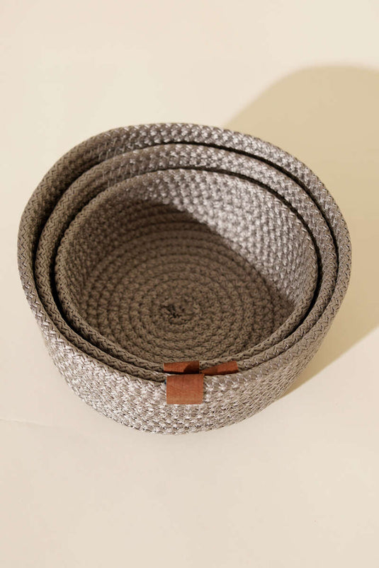 سلة خوص من 3 قطع، لون المنك