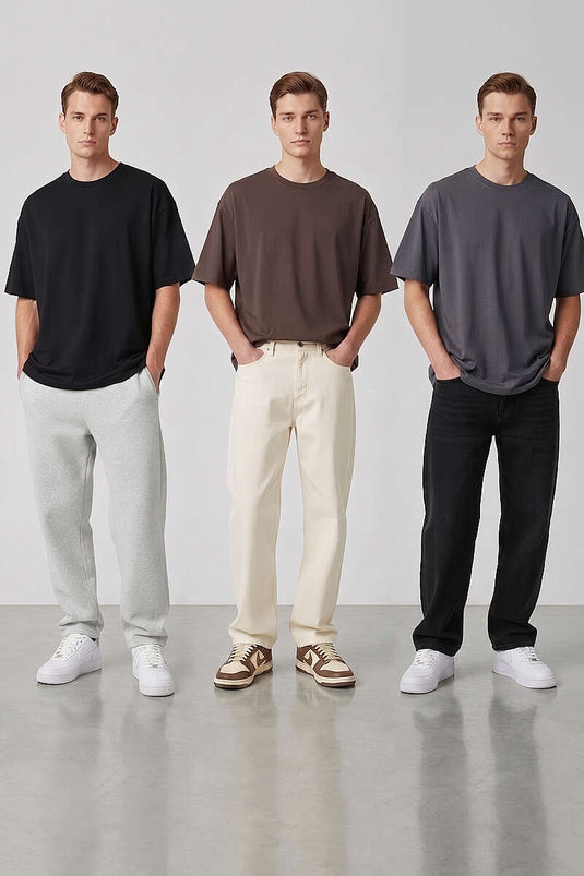 3'lü Kısa Kollu Oversize Erkek T-shirt Asorti 2