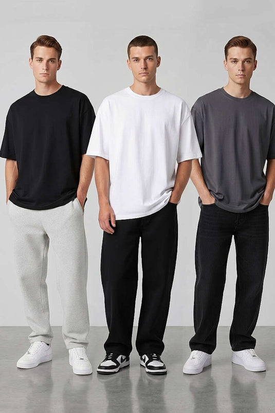 Set da 3 T-shirt oversize uomo a manica corta assortite 4