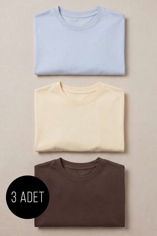 3'lü Kısa Kollu Oversize Erkek T-shirt Asorti 6