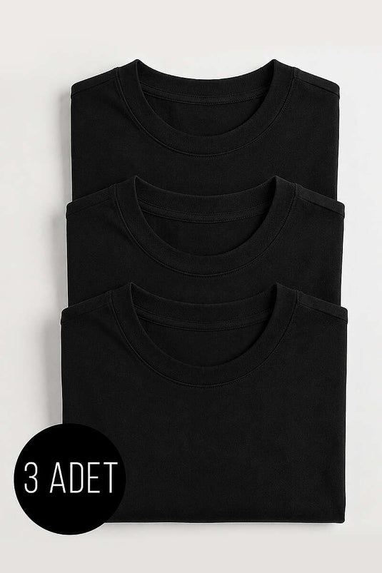 3'lü Kısa Kollu Oversize Erkek T-shirt Siyah