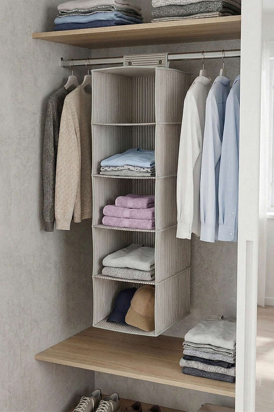 4-Teiliger Gestreifter Träger Kleiderschrank Organizer In Grau