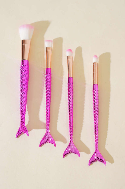 Lot de 4 pinceaux de maquillage brillants en forme de poisson fuchsia