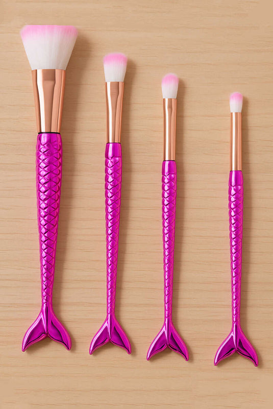 Lot de 4 pinceaux de maquillage brillants en forme de poisson fuchsia
