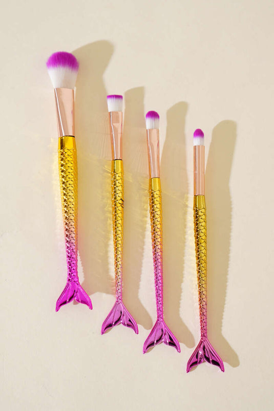 Pinceaux de maquillage en forme de poisson brillant (lot de 4) dorés