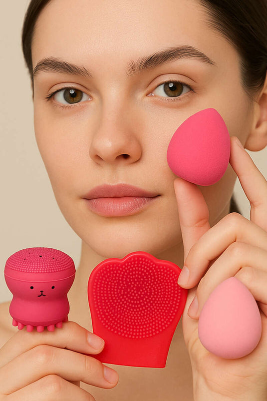 Set di 4 pezzi per la cura esfoliante in silicone rosso