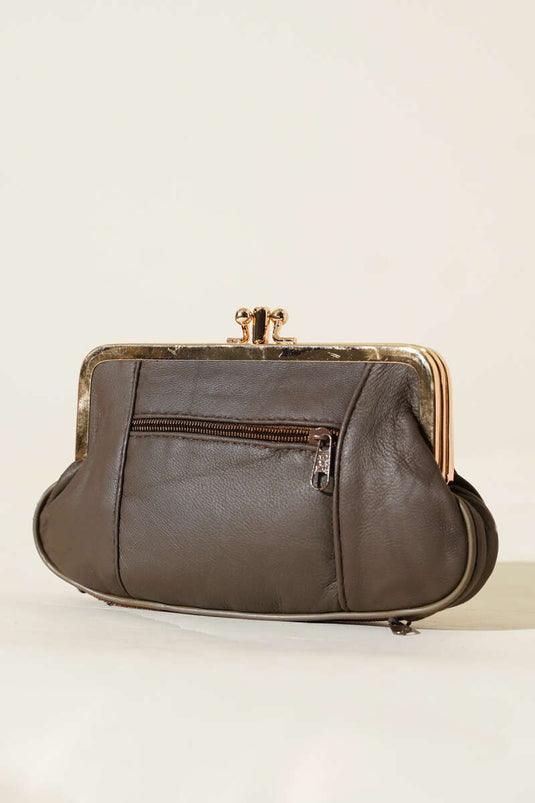 محفظة بخمسة أقسام، لون بني داكن