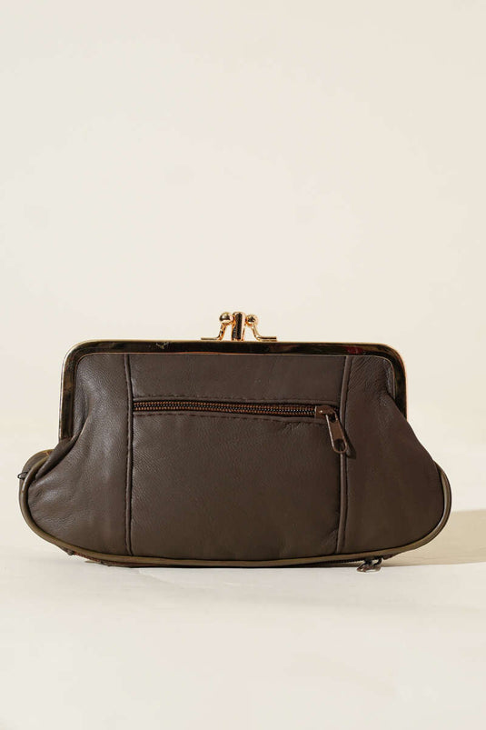 محفظة بخمسة أقسام، لون بني داكن