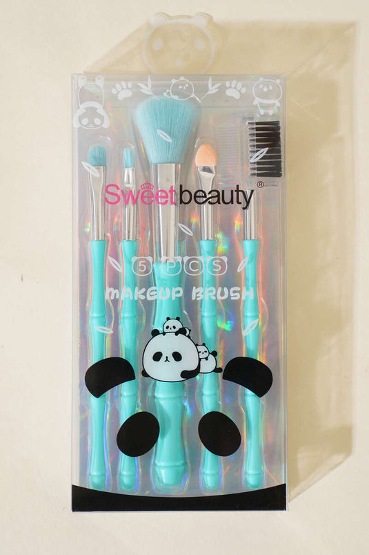Ensemble de 5 pinceaux de maquillage en bambou, couleur menthe