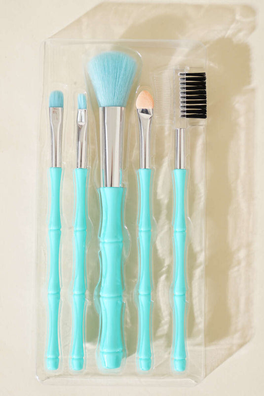 Ensemble de 5 pinceaux de maquillage en bambou, couleur menthe