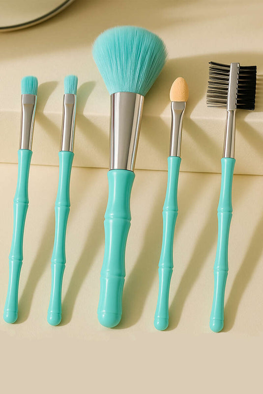Ensemble de 5 pinceaux de maquillage en bambou, couleur menthe