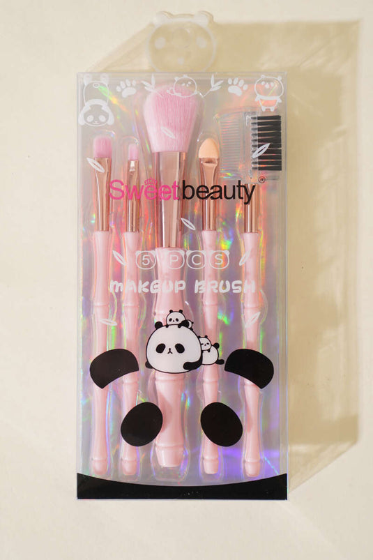 Ensemble de 5 pinceaux de maquillage en bambou rose