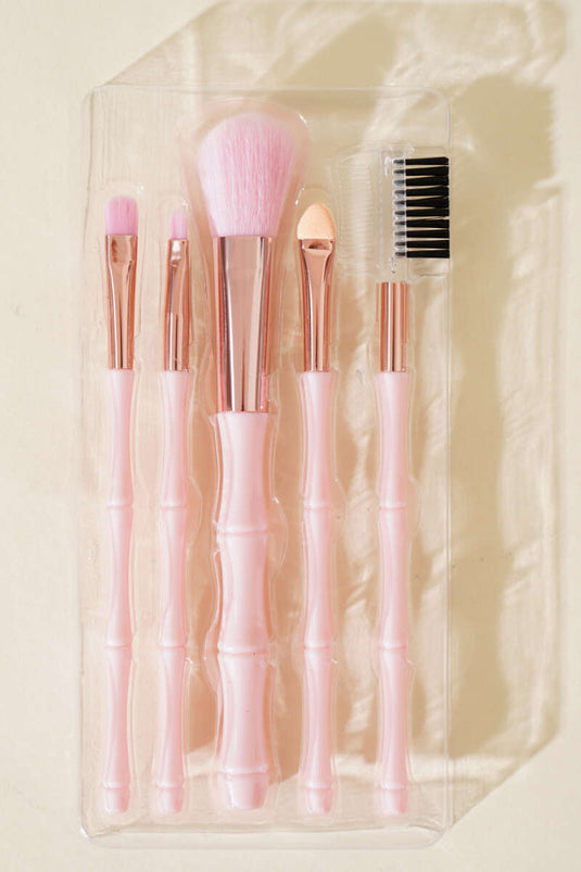 Ensemble de 5 pinceaux de maquillage en bambou rose