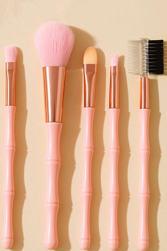 Ensemble de 5 pinceaux de maquillage en bambou rose
