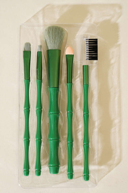 Ensemble de 5 pinceaux de maquillage en bambou vert
