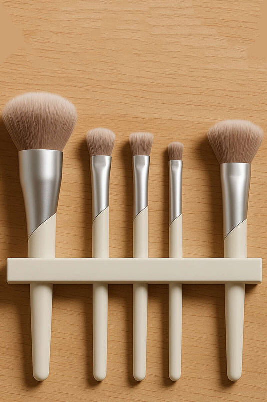 طقم فرش مكياج مكون من 5 قطع، بيج