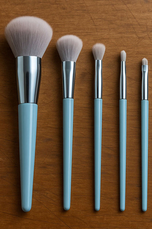 طقم فرش مكياج من 5 قطع، أزرق