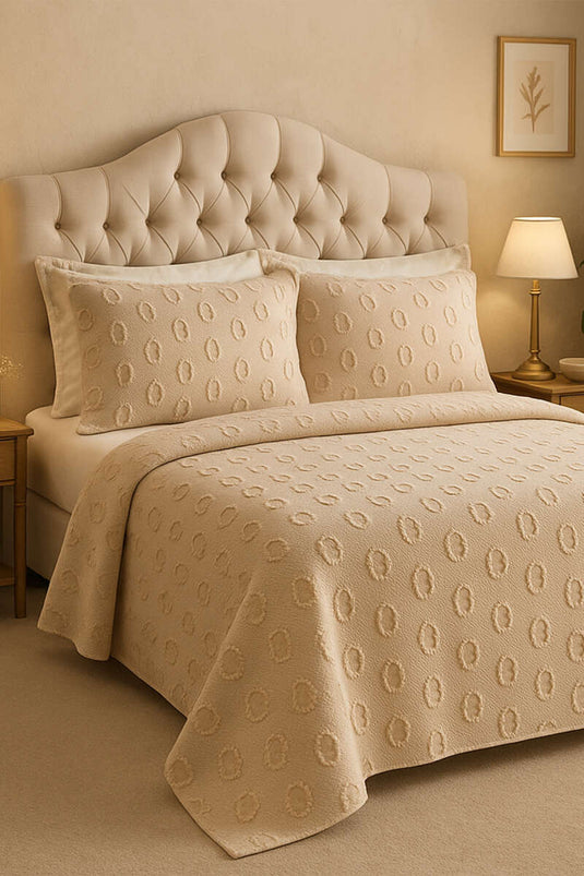 طقم لحاف سرير مزدوج من 6 قطع، لون كابتشينو