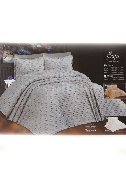 طقم لحاف سرير مزدوج من 6 قطع، رمادي