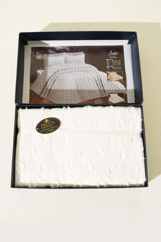 طقم لحاف سرير مزدوج من 6 قطع، لون كريمي