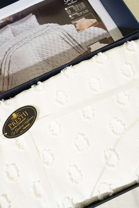 طقم لحاف سرير مزدوج من 6 قطع، لون كريمي