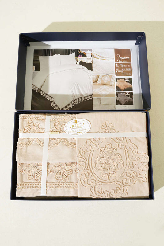 طقم مفروشات مبطن بنمط البرسيم المزدوج مكون من 6 قطع، لون كابتشينو