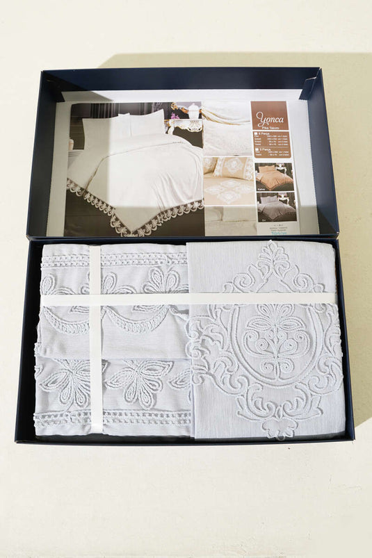 طقم مفروشات مبطنة مكون من 6 قطع بنقشة البرسيم المزدوج، رمادي