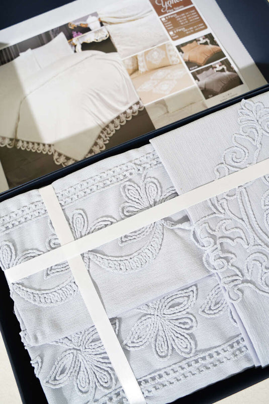 طقم مفروشات مبطنة مكون من 6 قطع بنقشة البرسيم المزدوج، رمادي