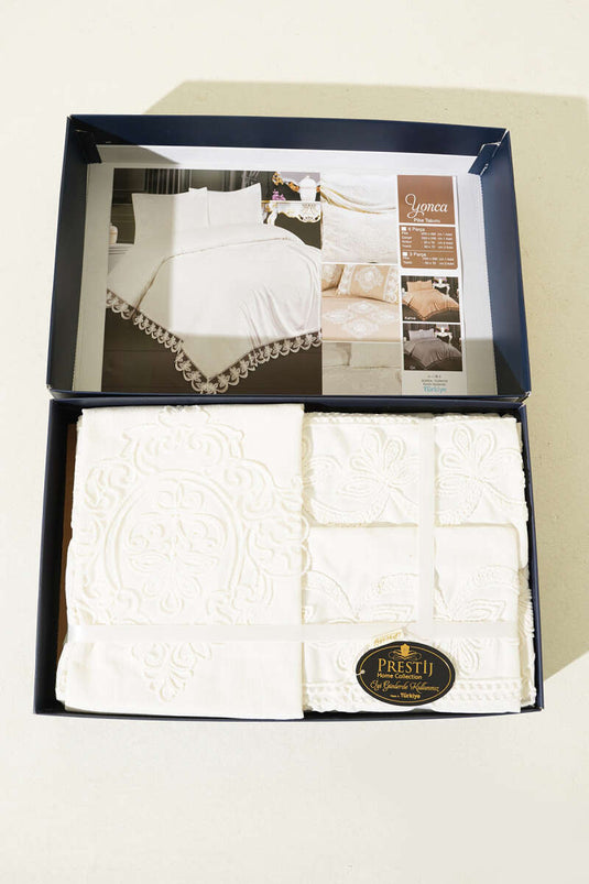 طقم مفروشات مبطن بنمط البرسيم المزدوج مكون من 6 قطع، لون كريمي