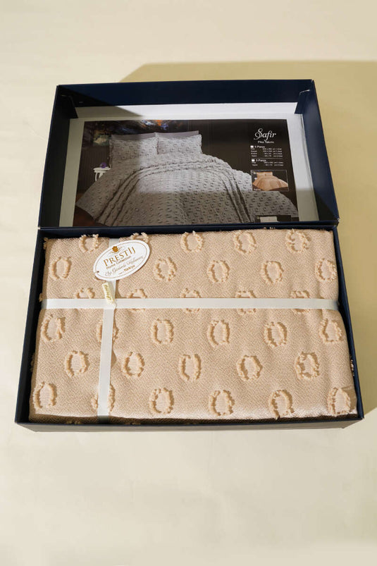 6 Parça Safir Çift Kişilik Pike Takımı Cappuccino