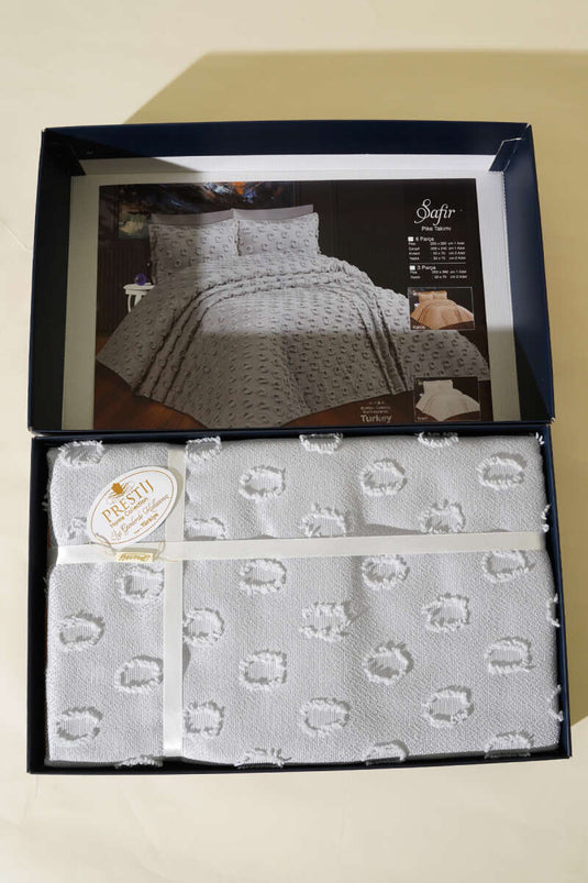 6 Parça Safir Çift Kişilik Pike Takımı Gri