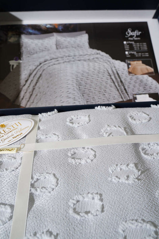 6 Parça Safir Çift Kişilik Pike Takımı Gri