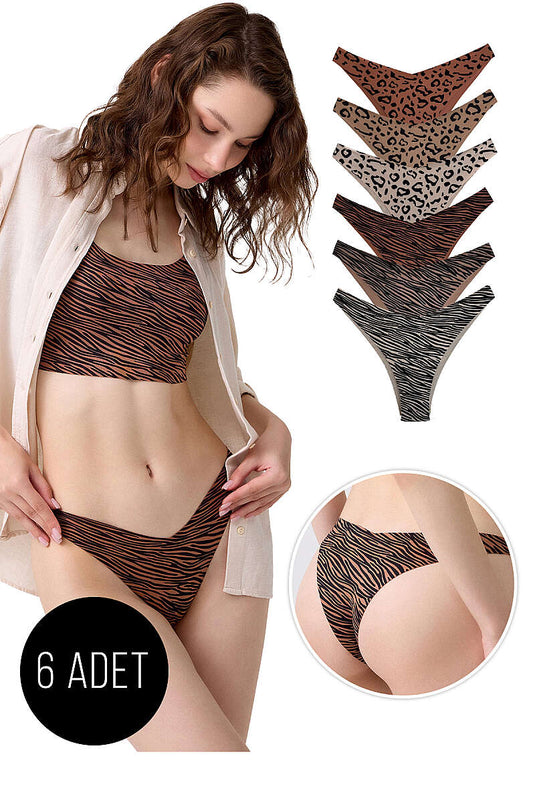6'lı Karışık Desenli Lazer Kesim Bikini Külot - Renkli 1