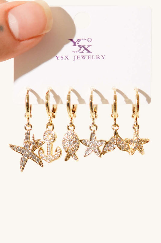 Gold Set of 6 Stone Earrings