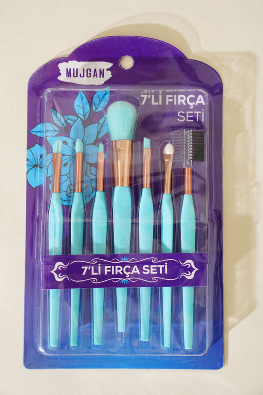 Ensemble de 7 pinceaux de maquillage fins et longs, couleur menthe