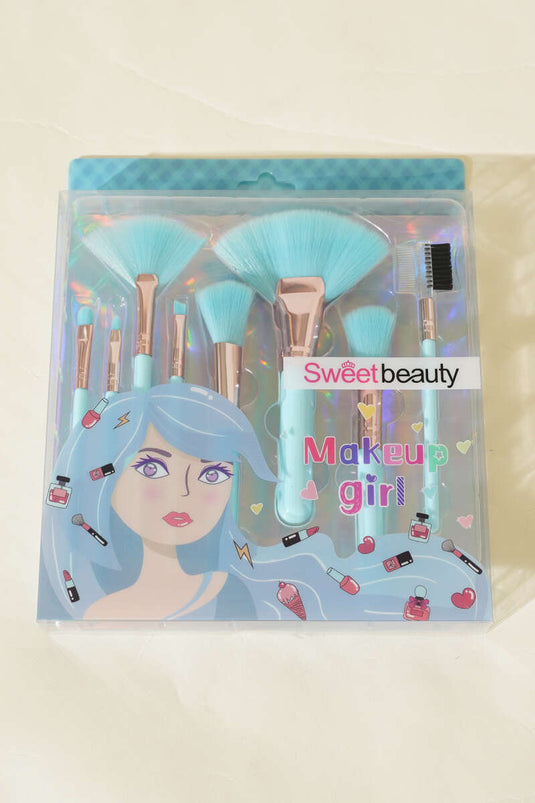 مجموعة فرش مكياج أحمر الخدود مكونة من 8 قطع، باللون الأزرق