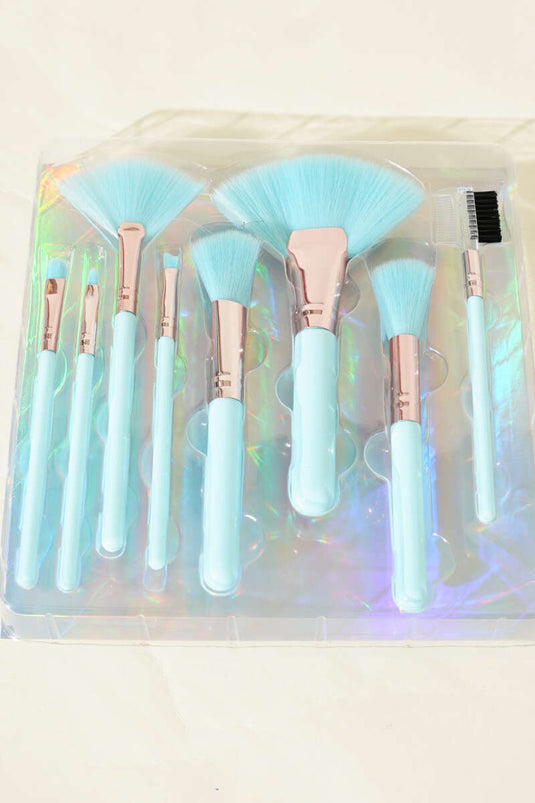 مجموعة فرش مكياج أحمر الخدود مكونة من 8 قطع، باللون الأزرق