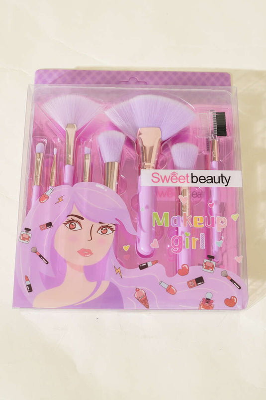 مجموعة فرش مكياج أحمر الخدود مكونة من 8 قطع، لون بنفسجي