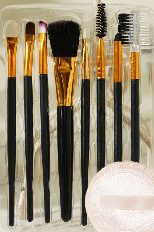8'li Makyaj Süngerli Fırça Seti Siyah