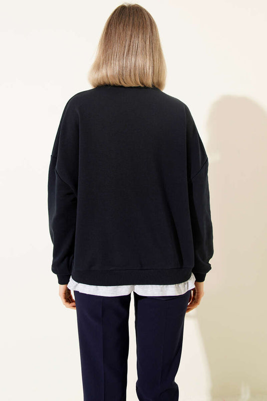 99 Taş Yazılı Sweatshirt Lacivert