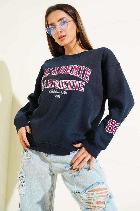 Sweat-shirt imprimé trois fils Academie bleu marine