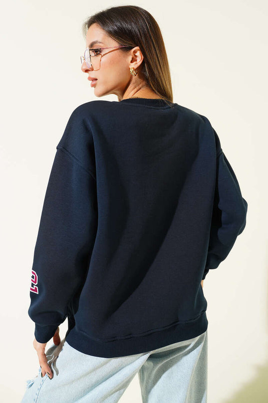 Sweat-shirt imprimé trois fils Academie bleu marine