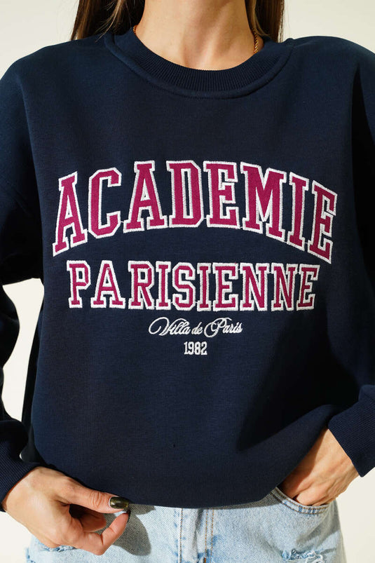 Sweat-shirt imprimé trois fils Academie bleu marine