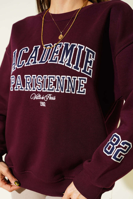 سويت شيرت مطبوع بثلاثة خيوط من أكاديمي، لون البرقوق