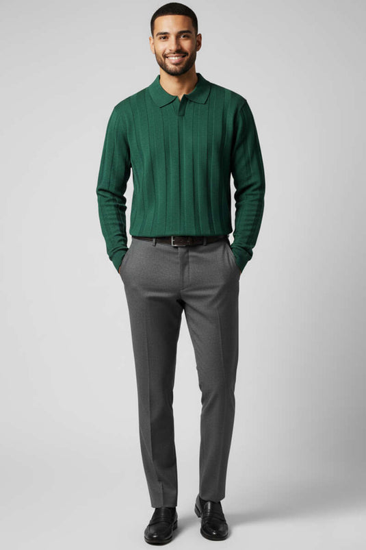 كنزة صوفية رجالية مفتوحة الياقة بياقة بولو، لون أزرق داكن