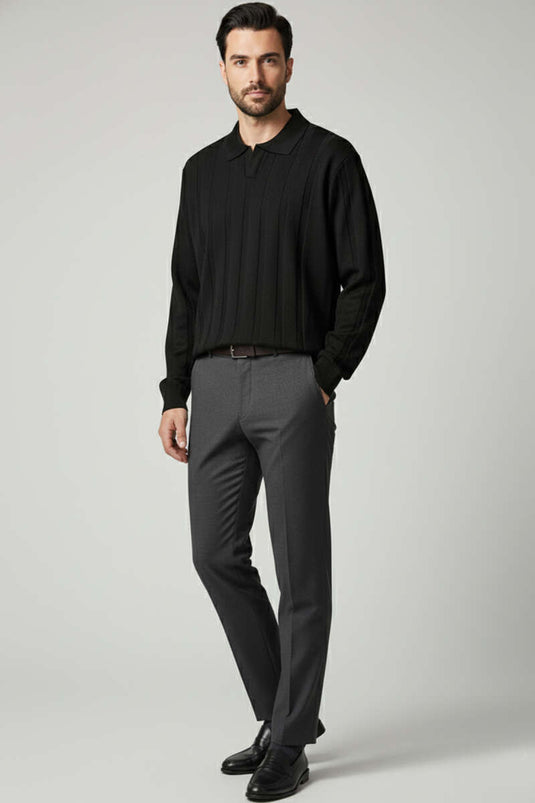 كنزة صوفية رجالية مفتوحة الياقة، سوداء اللون