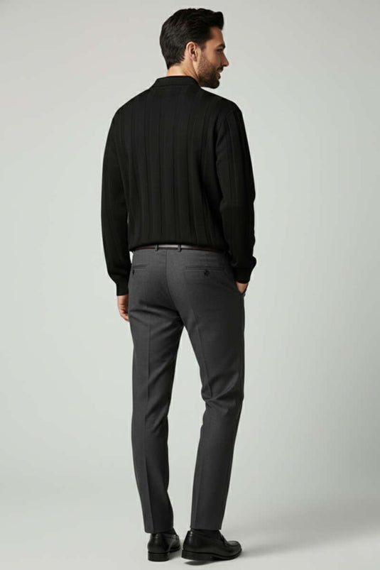 كنزة صوفية رجالية مفتوحة الياقة، سوداء اللون