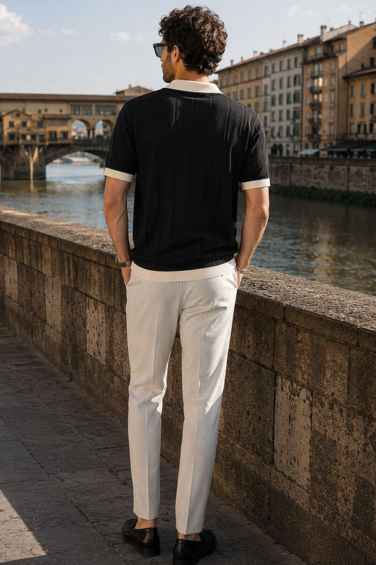 T-shirt homme à col polo ouvert noir